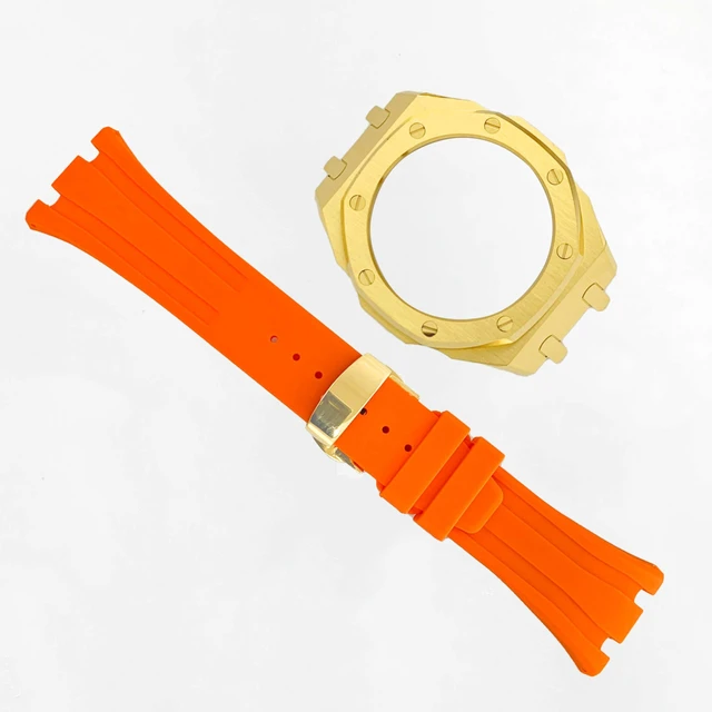 Alt view image 3 of 6 - Ga2100 Watch Modify Case Band Mod Kit,Gold Plated Stainless Steel Bezel Case Silicone Strap Band Compatible With Casio G shock Ga2100 Ga2110 GAB2100