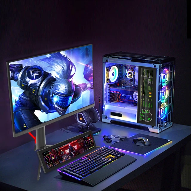 Alt view image 5 of 6 - 8.8 Inch Mini Monitor, 1920x480 Secondary Screen, PC Case Screen for Raspberry Pi, AIDA64 PC CPU GPU RAM Data Monitor