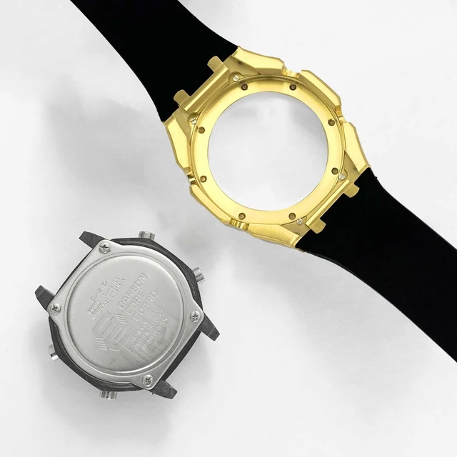 Alt view image 4 of 6 - Ga2100 Watch Modify Case Band Mod Kit,Gold Plated Stainless Steel Bezel Case Silicone Strap Band Compatible With Casio G shock Ga2100 Ga2110 GAB2100
