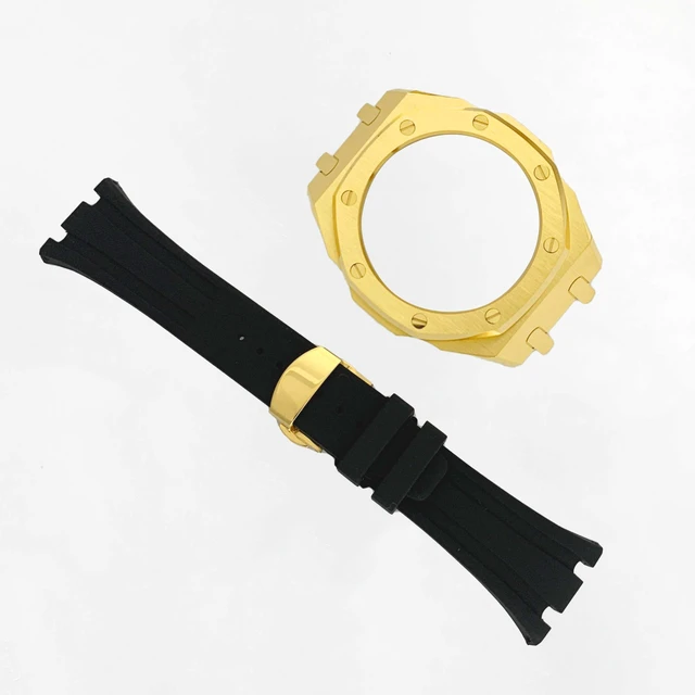 Alt view image 3 of 6 - Ga2100 Watch Modify Case Band Mod Kit,Gold Plated Stainless Steel Bezel Case Silicone Strap Band Compatible With Casio G shock Ga2100 Ga2110 GAB2100