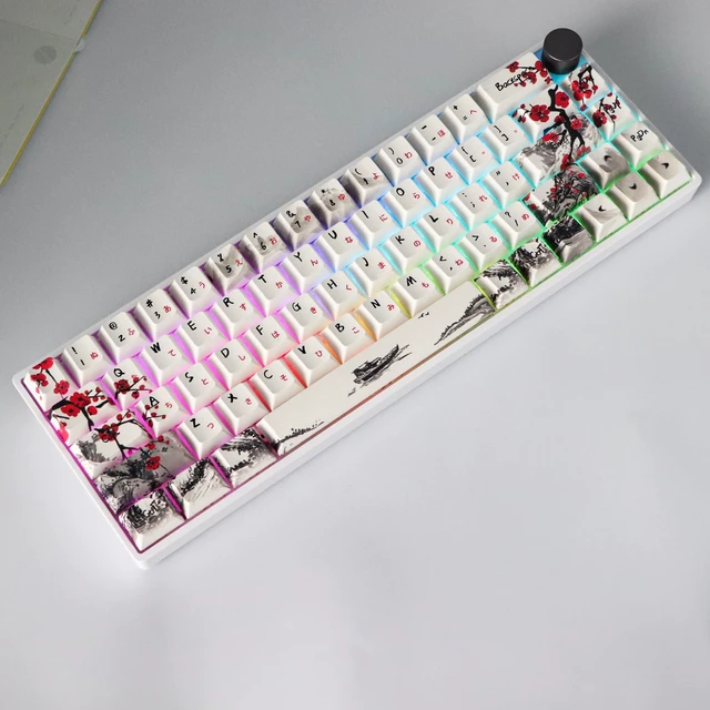 Alt view image 6 of 7 - GK68 68-Key RGB Backlit Gaming Keyboard with Plum Blossom Keycaps, Hot Swappable Yellow Mechinery Switches, Wired and Wireless with Knob Mechanical Keyboard for Win/Mac OS