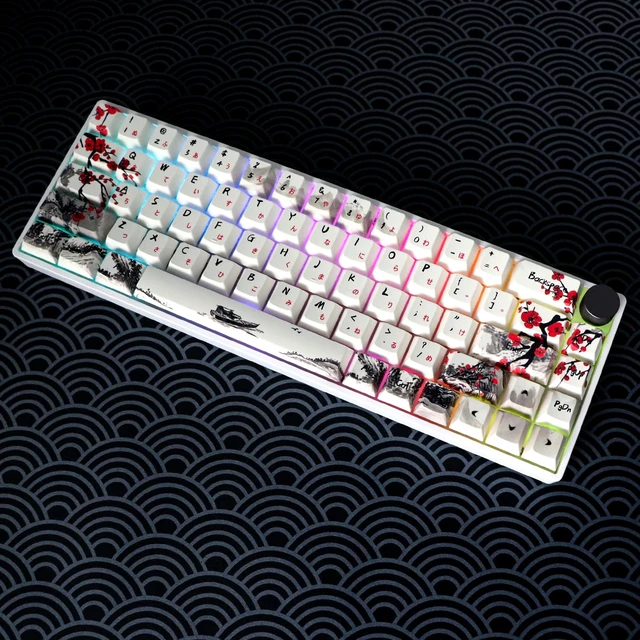 Alt view image 7 of 7 - GK68 68-Key RGB Backlit Gaming Keyboard with Plum Blossom Keycaps, Hot Swappable Yellow Mechinery Switches, Wired and Wireless with Knob Mechanical Keyboard for Win/Mac OS