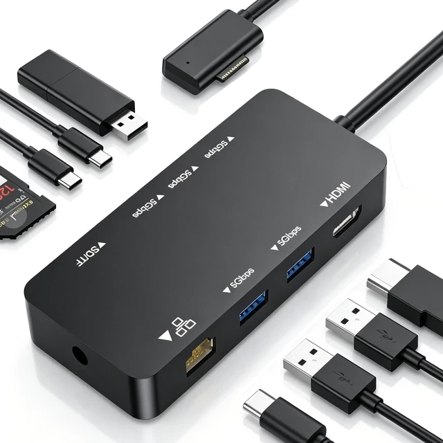 Main image of Surface Docking Station, 10-in-1 Surface Pro Dock with 4K@60Hz HDMI, Gigabit RJ45 Ethernet, 3 USB 3.0, 2 USB-C, SD/TF Card Slot, Magnetic Surface Dock for Surface Pro 11/10/9/8/X/7+, Surface Laptop/Go