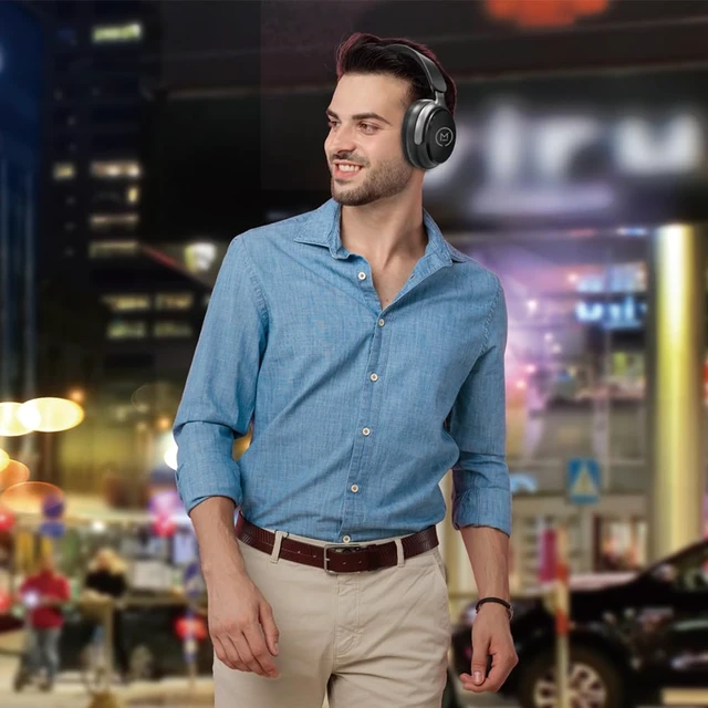 Alt view image 3 of 5 - Aspire ANC Wireless Noise Canceling Headphones - Bluetooth Headset with Microphone - Black/Silver - HP8550ANC for Work, Travel and Home