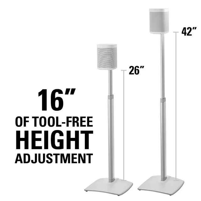 Alt view image 2 of 7 - Adjustable Height Wireless Speaker Stands Designed for SONOS ONE, ONE SL, Play:1, and Play:3 - Tool-Free Height Adjust Up to 16" with Built in Cable Management - Single White