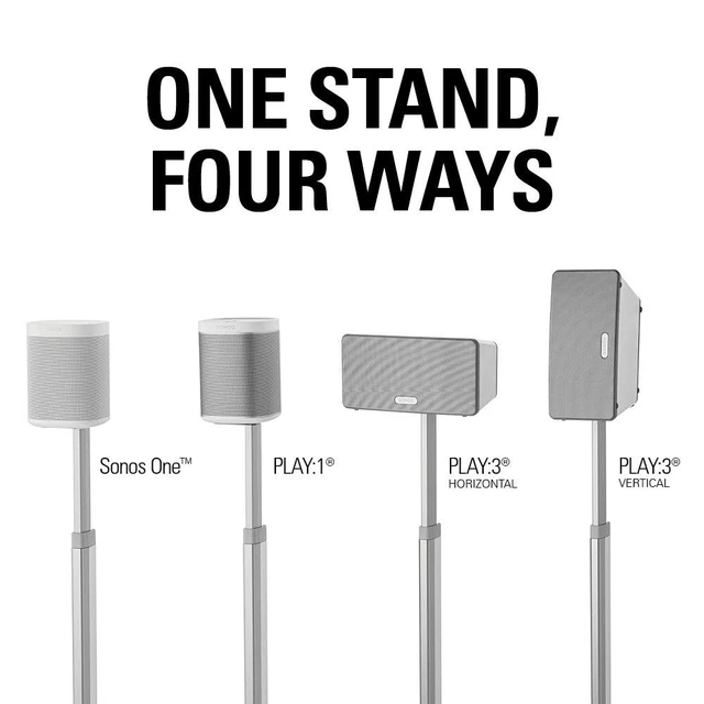 Alt view image 4 of 7 - Adjustable Height Wireless Speaker Stands Designed for SONOS ONE, ONE SL, Play:1, and Play:3 - Tool-Free Height Adjust Up to 16" with Built in Cable Management - Single White