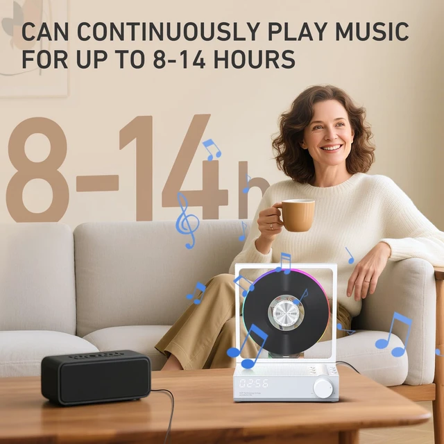 Alt view image 6 of 7 - Retro Portable CD Player Bluetooth 5.3 CD Players for Home,Music Player with HiFi Speaker,Recheageable 4000mAh, Optical Fiber Version/FT/AUX Desktop CD Players(Gray)