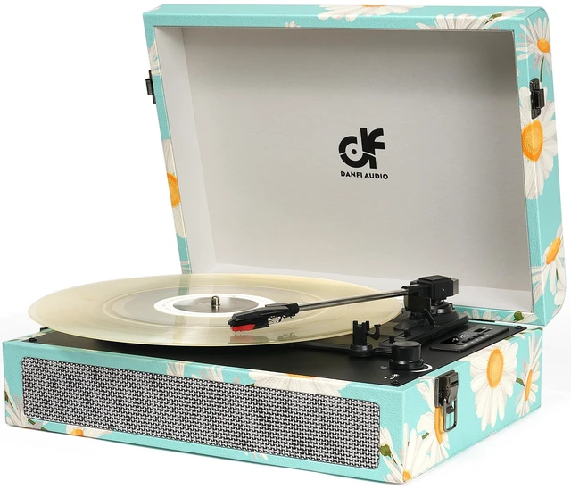 Main image of Bluetooth Voyager Record Player Turntable, Vintage Music Players, Floral Built-in Speakers, USB Recording, 3-Speed Portable Vintage Turntable (33/45/78 RPM), Floral Vinyl Player with Headphone Jack