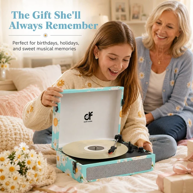 Alt view image 3 of 7 - Bluetooth Voyager Record Player Turntable, Vintage Music Players, Floral Built-in Speakers, USB Recording, 3-Speed Portable Vintage Turntable (33/45/78 RPM), Floral Vinyl Player with Headphone Jack