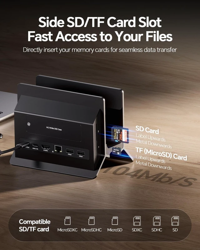 Alt view image 5 of 7 - MacBook Pro Air Docking Station, Vertical USB C Laptop Docking Station with M.2 SSD Slot, HDMI 4K@60Hz, 4 USB A/C Max 10Gbps, Ethernet, SD/TF, PD Dock for MacBook/USB-C Win Laptops - Black