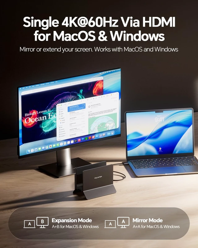 Alt view image 3 of 7 - MacBook Pro Air Docking Station, Vertical USB C Laptop Docking Station with M.2 SSD Slot, HDMI 4K@60Hz, 4 USB A/C Max 10Gbps, Ethernet, SD/TF, PD Dock for MacBook/USB-C Win Laptops - Black