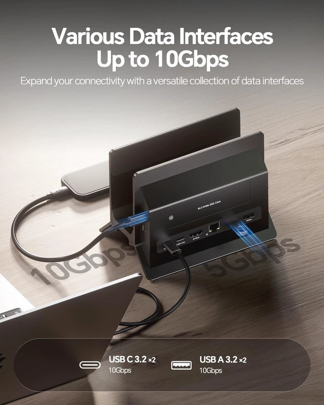 Alt view image 6 of 7 - MacBook Pro Air Docking Station, Vertical USB C Laptop Docking Station with M.2 SSD Slot, HDMI 4K@60Hz, 4 USB A/C Max 10Gbps, Ethernet, SD/TF, PD Dock for MacBook/USB-C Win Laptops - Black