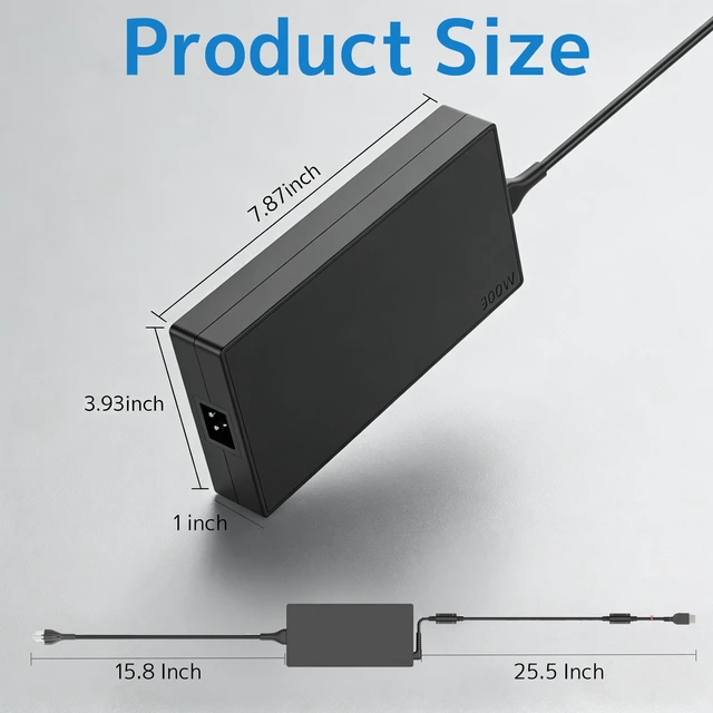 Alt view image 7 of 7 - 300W 20V 15A Laptop Charger Fit for Lenovo Legion Power Adapter Square Tip Smart IC Chip, Overheat & Overvoltage Protection, Supports Full Performance Mode, Fast Charging, Reinforced Power Cord