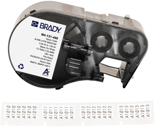 Main image of Authentic (M4-131-499) Aggressive Adhesive Multi-Purpose Nylon Labels 0.5" H x 1" W Black on White, 180 Labels. for use with The BMP41, BMP51, and M511 Label Printers