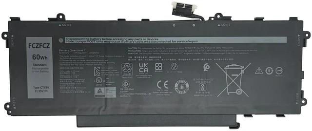 Main image of GT6TK Battery 60Wh 5065mAh Replacement for Dell Latitude 9440 2-in-1 9450 2-in-1 Series K2CPY 31CP5/81/75 11.55V 3-Cell