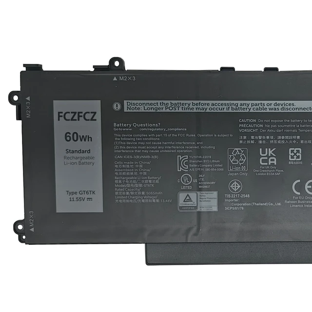 Alt view image 2 of 5 - GT6TK Battery 60Wh 5065mAh Replacement for Dell Latitude 9440 2-in-1 9450 2-in-1 Series K2CPY 31CP5/81/75 11.55V 3-Cell