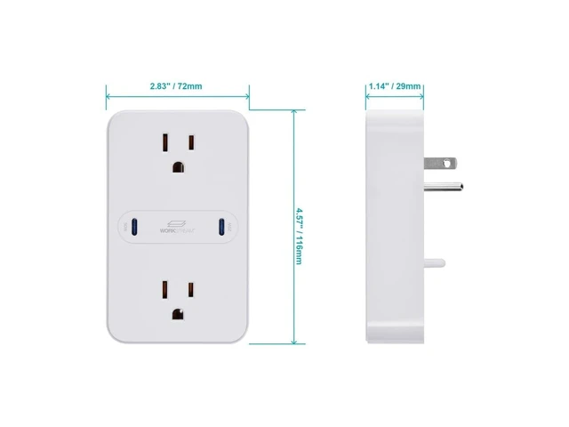 Alt view image 5 of 6 - 2-Outlet Wall Tap Power Strip with USB-C PD 50W + 20W Power Delivery, Wall Mountable, for Laptops and Mobile Phones - Workstream Collection