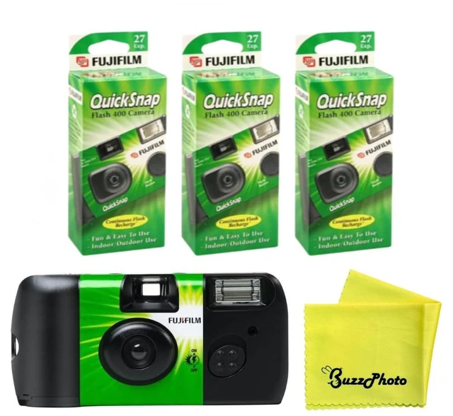 Main image of QuickSnap Flash 400 One Time Use 35mm Disposable Camera with Flash w/BuzzPhoto Microfiber Cleaning Cloth (3-Pack)