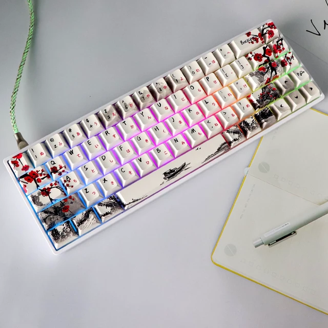 Alt view image 5 of 7 - GK68 68-Key RGB Backlit Gaming Keyboard with Plum Blossom Keycaps, Hot Swappable Yellow Mechinery Switches, Type C Wired Mechanical Keyboard for Win/Mac OS