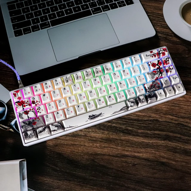 Alt view image 7 of 7 - GK68 68-Key RGB Backlit Gaming Keyboard with Plum Blossom Keycaps, Hot Swappable Yellow Mechinery Switches, Type C Wired Mechanical Keyboard for Win/Mac OS