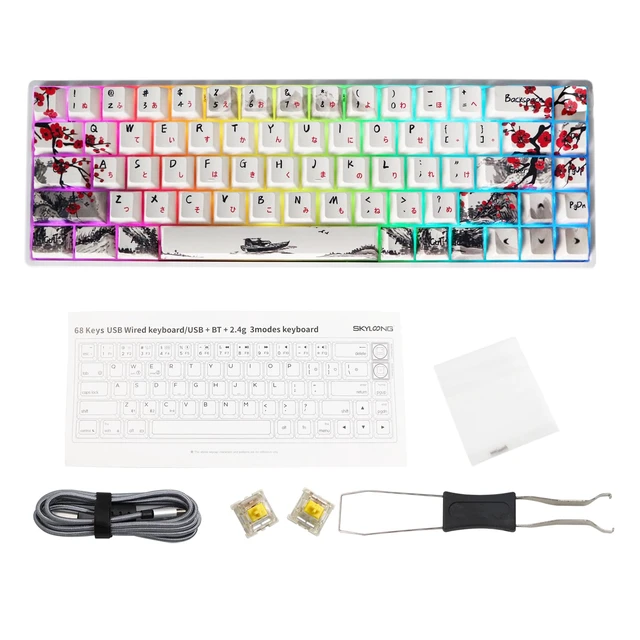 Alt view image 2 of 7 - GK68 68-Key RGB Backlit Gaming Keyboard with Plum Blossom Keycaps, Hot Swappable Yellow Mechinery Switches, Type C Wired Mechanical Keyboard for Win/Mac OS