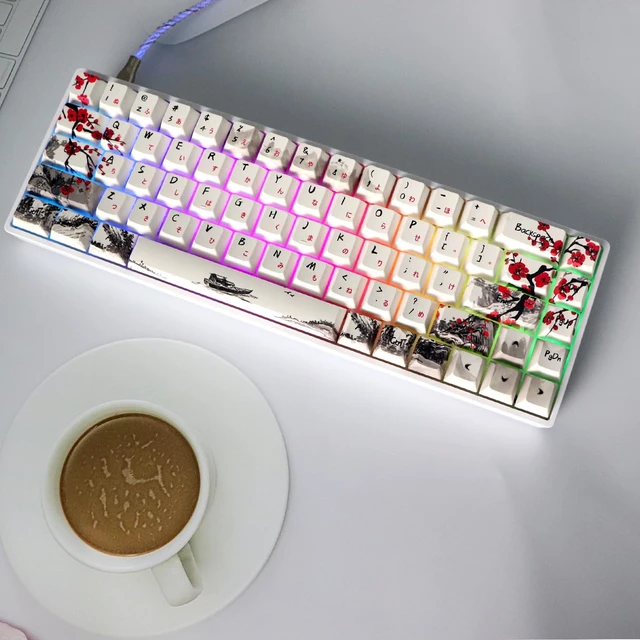 Alt view image 6 of 7 - GK68 68-Key RGB Backlit Gaming Keyboard with Plum Blossom Keycaps, Hot Swappable Yellow Mechinery Switches, Type C Wired Mechanical Keyboard for Win/Mac OS