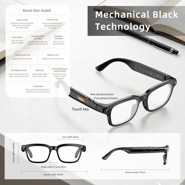 Alt view image 2 of 7 - Smart Glasses with Camera for Men Women AI Translation Sunglasses 8MP HD Camera, Video Recording, Bluetooth, Type-C Charging, Open-Ear Audio Glasses, Include Replaceable Photochromic Lenses