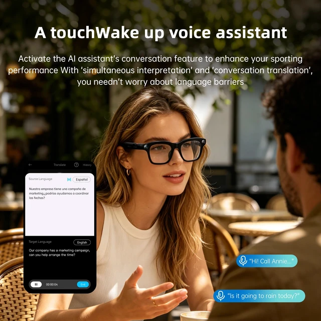 Alt view image 4 of 7 - Smart Glasses with Camera for Men Women AI Translation Sunglasses 8MP HD Camera, Video Recording, Bluetooth, Type-C Charging, Open-Ear Audio Glasses, Include Replaceable Photochromic Lenses