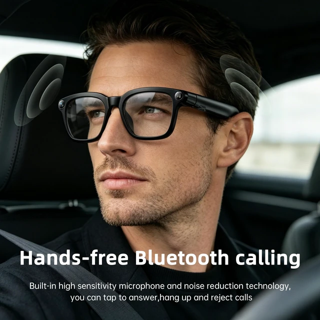 Alt view image 5 of 7 - Smart Glasses with Camera for Men Women AI Translation Sunglasses 8MP HD Camera, Video Recording, Bluetooth, Type-C Charging, Open-Ear Audio Glasses, Include Replaceable Photochromic Lenses