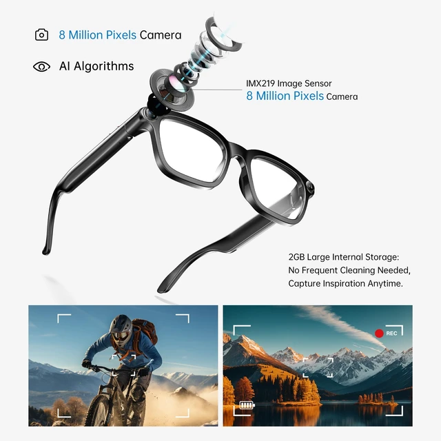 Alt view image 3 of 7 - Smart Glasses with Camera for Men Women AI Translation Sunglasses 8MP HD Camera, Video Recording, Bluetooth, Type-C Charging, Open-Ear Audio Glasses, Include Replaceable Photochromic Lenses