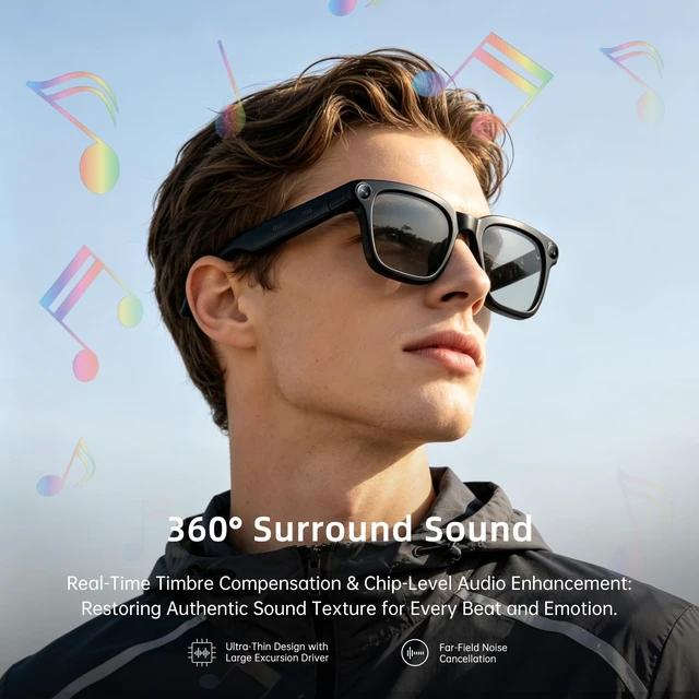 Alt view image 6 of 7 - Smart Glasses with Camera for Men Women AI Translation Sunglasses 8MP HD Camera, Video Recording, Bluetooth, Type-C Charging, Open-Ear Audio Glasses, Include Replaceable Photochromic Lenses