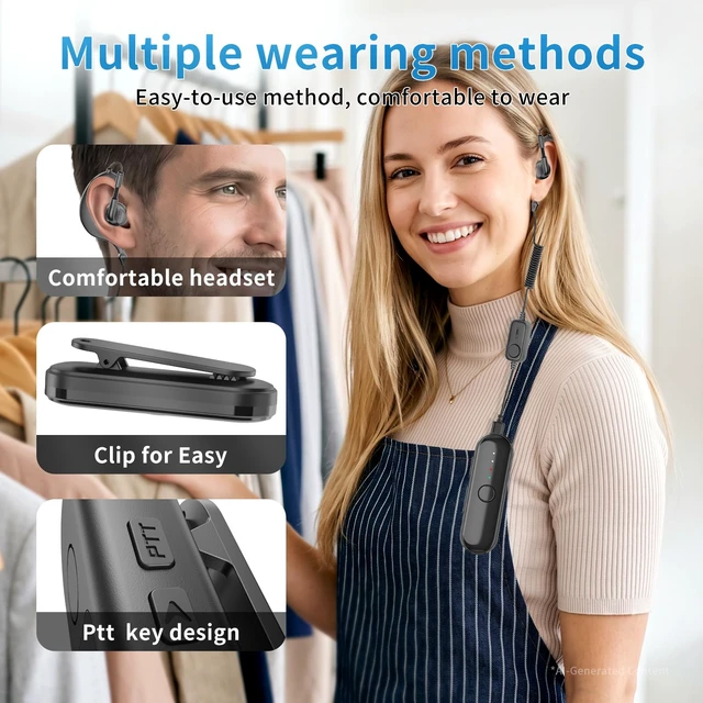 Alt view image 6 of 7 - Super Mini Walkie Talkies, Touch-to-Talk Two Way Radio, Small Secure Clip-On Walkie Talkie with Earpieces for Outdoor Sports, Restaurants, Retail Stores, Baseball, Hospital, Biking, Adults, 3 Pack