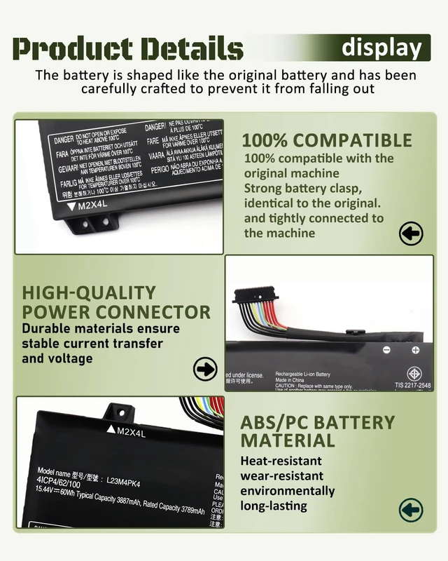 Alt view image 5 of 7 - 60Wh L23M4PK4 Battery for Lenovo LOQ 15IRX9 15ARP9 15AHP9 15IAX9 15IAX9I / Legion 5-15IRX10 5-15IAX10 Series - SB11M64615 5B11M64608 L23B4PK4 L23D4PK4 L23L4PK4-15.44V 3887mAh