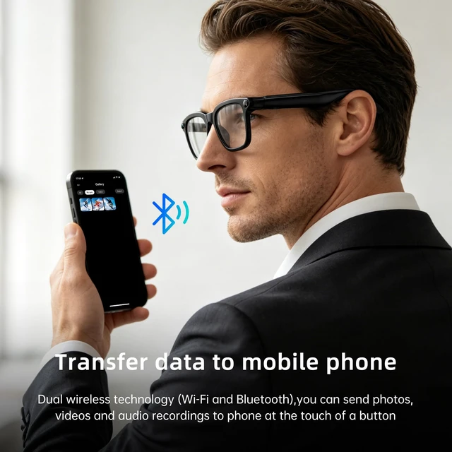 Alt view image 7 of 7 - Smart Glasses with Camera for Men Women AI Translation Sunglasses 8MP HD Camera, Video Recording, Bluetooth, Type-C Charging, Open-Ear Audio Glasses, Include Replaceable Photochromic Lenses