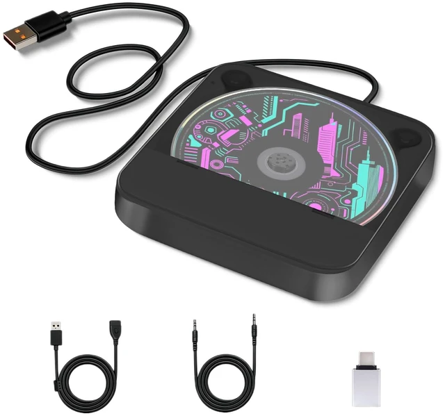 Main image of Portable CD Player for Car, External CD Player with USB/AUX, Black Anti-Skip, Lightweight & Portable, Dustproof, for Laptop, TV & Computer, Supported CD/CD-MP3/CD-RW/CD-R/CD-WAV