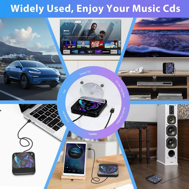 Alt view image 5 of 6 - Portable CD Player for Car, External CD Player with USB/AUX, Black Anti-Skip, Lightweight & Portable, Dustproof, for Laptop, TV & Computer, Supported CD/CD-MP3/CD-RW/CD-R/CD-WAV