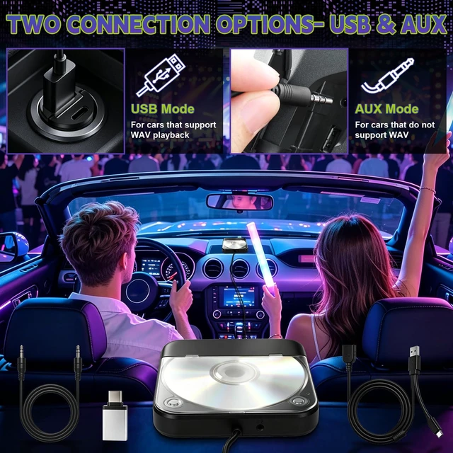 Alt view image 3 of 7 - Portable CD Player for Car, External Car CD Player with USB/AUX Port Plug & Play CD Player for Car, Anti-Skip, Shockproof, USB & AUX Compatible, Works with Car Stereo/Laptop/Desktop/TV