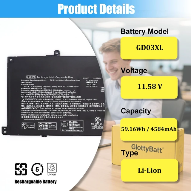Alt view image 2 of 7 - GD03XL N66215-005 Battery Replacement for HP Envy x360 14 2-in-1 14-fa0000 EliteBook Ultra G1q OmniBook X 14 Series, Laptop Battery GD03059XL N66000-1E1 N66000-AC1, 59.16Wh