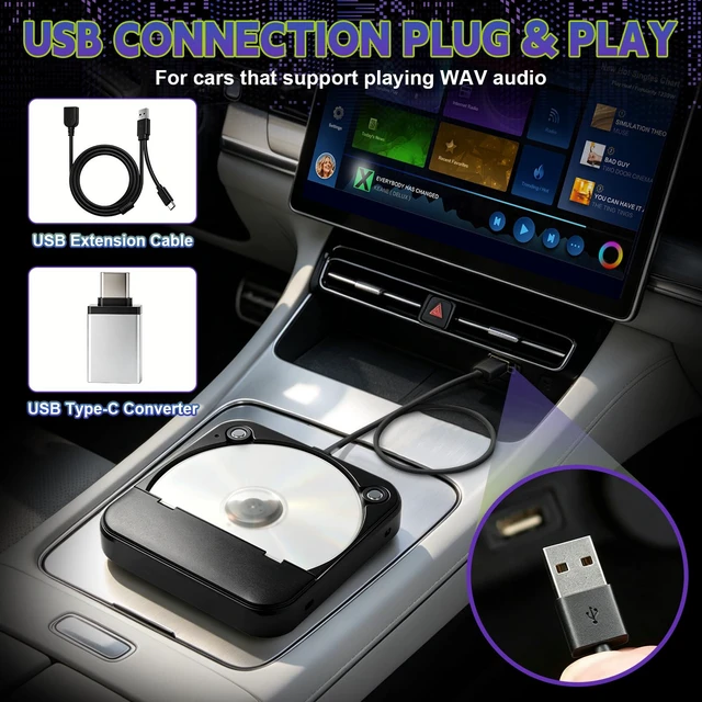 Alt view image 5 of 7 - Portable CD Player for Car, External Car CD Player with USB/AUX Port Plug & Play CD Player for Car, Anti-Skip, Shockproof, USB & AUX Compatible, Works with Car Stereo/Laptop/Desktop/TV