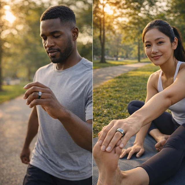 Alt view image 6 of 7 - Smart Ring for Women Men - Heart Rate Sleep Tracker, 5ATM Water Resistant, Gesture Control, Charging Case, Bluetooth 5.2, Silver, Size 9