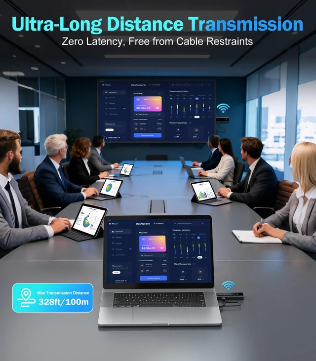 Alt view image 4 of 7 - Wireless HDMI Transmitter and Receiver for World Cup Viewing, 4K Decode & 1080P 60Hz Zero Latency,328FT/100M,5G/2.4G Dual Band, Wireless HDMI Extender for Video/Audio to Monitor from TV Box/Laptop