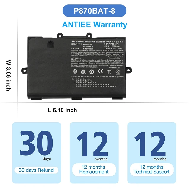 Alt view image 7 of 7 - P870BAT-8 89Wh Laptop Battery for Clevo P870TM-G P870DM3-G P775DM3 P870DM2 P870TM1-G P870KM P870KM1-G P870DM2-G P870KM-GS P870DM3 P870DM-G P870DM P8700S NP9870 6-87-P870S-4272 Series