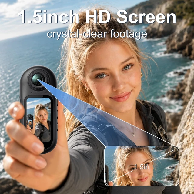 Alt view image 6 of 7 - 4K Mini Thumb Action Camera with Memory Card, Wearable POV Body Cam 1.5" Screen,Waterproof case,Magnetic & Clip Mount,Sports Camera for Work,Motorcycle, Hiking, Swimming, Travel, Vlogging,64G