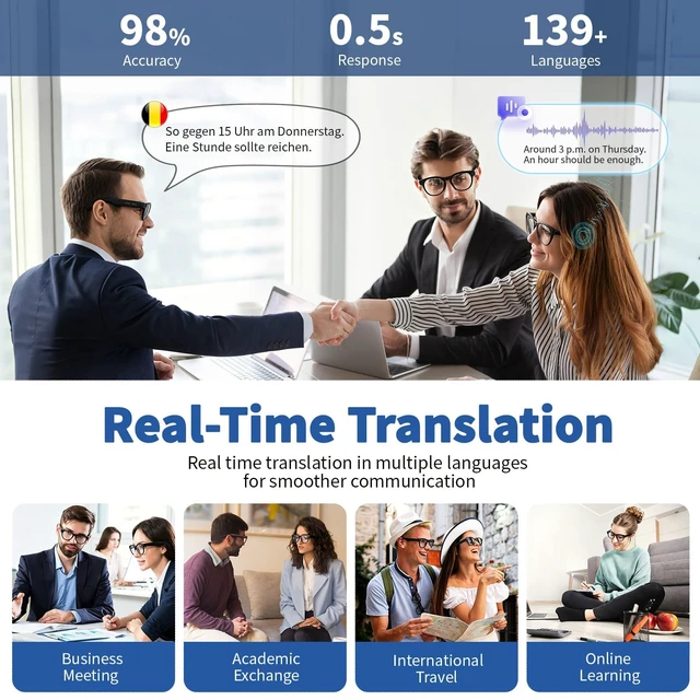 Alt view image 5 of 7 - AI Smart Glasses with 8MP Camera, 1080P HD Video & Photo Capture, Bluetooth Connectivity, Real-time & Video Call Translation, Video stabilization, Dual-microphone Noise Reduction, Object Recognition