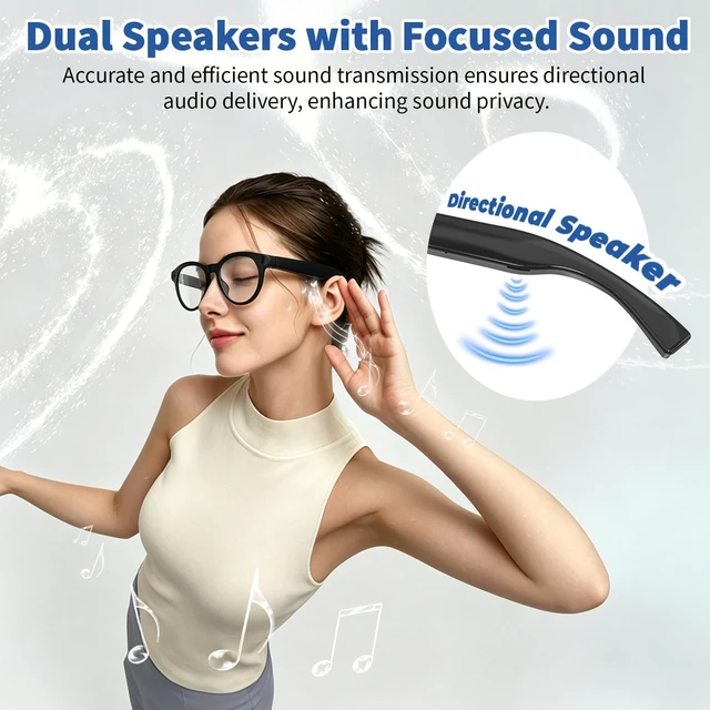 Alt view image 6 of 7 - AI Smart Glasses with 8MP Camera, 1080P HD Video & Photo Capture, Bluetooth Connectivity, Real-time & Video Call Translation, Video stabilization, Dual-microphone Noise Reduction, Object Recognition