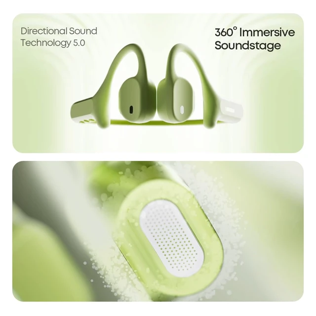 Alt view image 6 of 7 - AirWave Max Open-Ear Headphones for Running, IP67 Waterproof, 17H Playtime, App EQ Control, Lightweight Secure Fit (Avocado Green, STD)