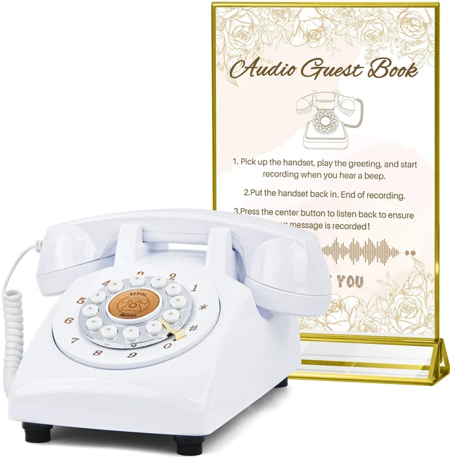 Main image of Audio Guest Book Wedding Phone,32GB Memory,White signB Customized Audio Messages, Volume Adjustable, with Message Replay Feature, Suitable for All Kinds of Party