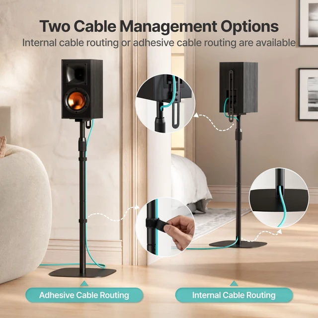 Alt view image 5 of 7 - 32.2-42 inch Speaker Stands for Bookshelf Speakers, Hold 22lbs, 1 Pair Fits Speakers 4.87.1 Deep, 1.512.2 Tall, Dual Cable Management, 2 Mounting Options for Keyhole & Round Holes