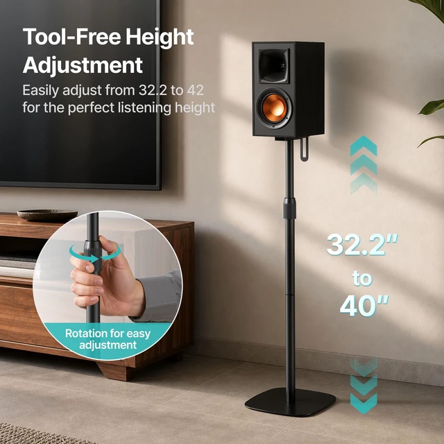 Alt view image 3 of 7 - 32.2-42 inch Speaker Stands for Bookshelf Speakers, Hold 22lbs, 1 Pair Fits Speakers 4.87.1 Deep, 1.512.2 Tall, Dual Cable Management, 2 Mounting Options for Keyhole & Round Holes