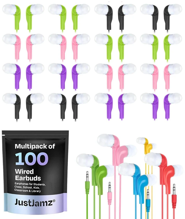 Main image of Jelly Roll Bulk Earbuds for Classroom (100 Pack) Colorful Wired Student Earbuds with 3.5mm Jack Disposable Headphones Bulk Set for Schools, Testing, and District Procurement